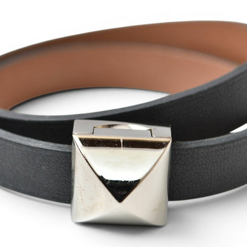 HERMES Black Leather Charm Bracelet